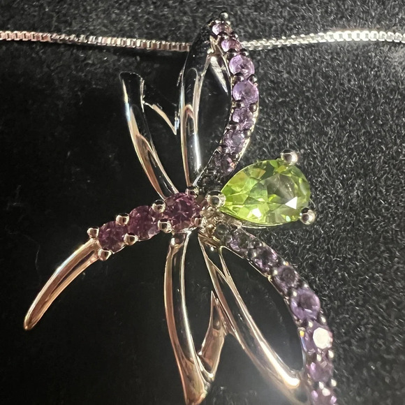 Dragonfly 18" Sterling Silver Necklace Amethyst Pink Sapphire Peridot New In Box - Picture 7 of 8